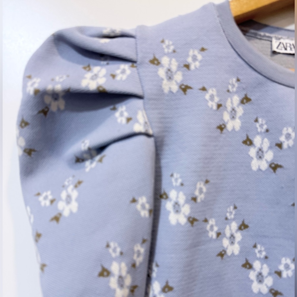 Zara Light Lavender Floral Puff-Sleeve Knit Top - Picture 2 of 5